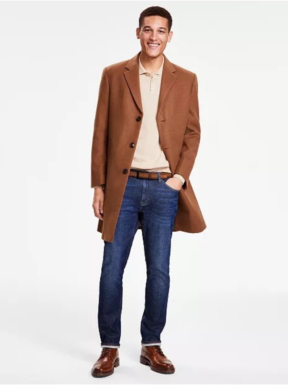 Men's Brown Wool-Blend Overcoat